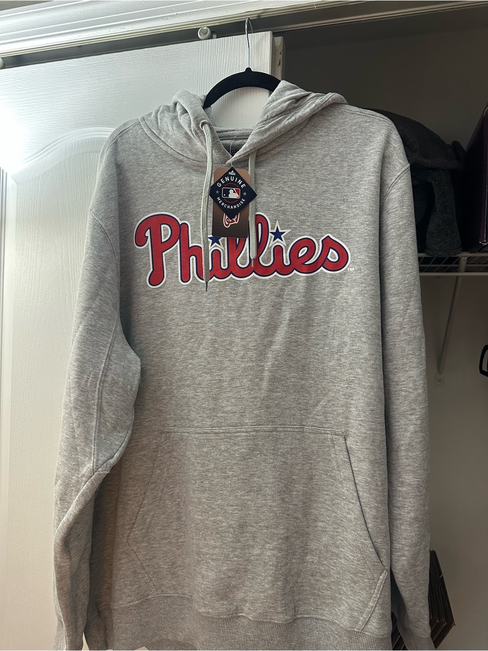 Stitches Gray Phillies Pullover Hoodie with Red Script Logo